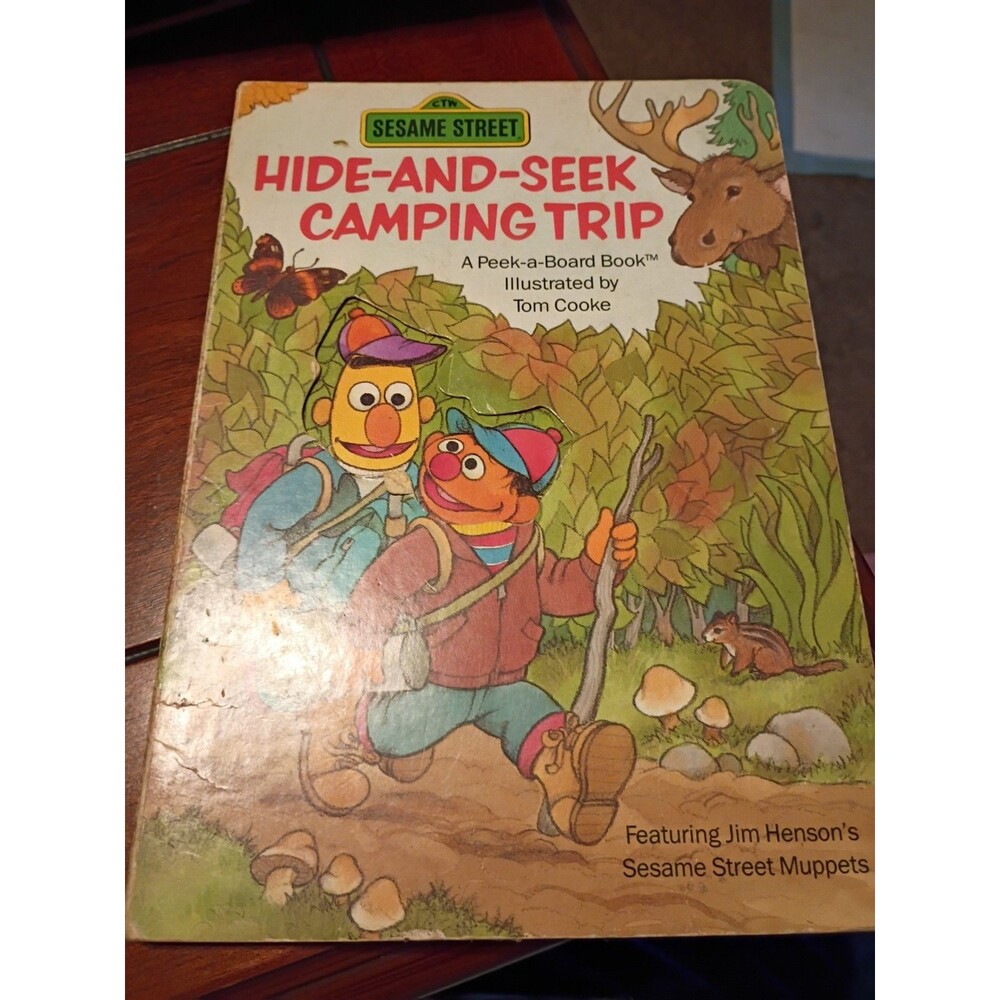 HIDE & SEEK CAMPING TRIP SESAME STREET PEEK-A-BOARD BOOK Hardcover Burt Ernie